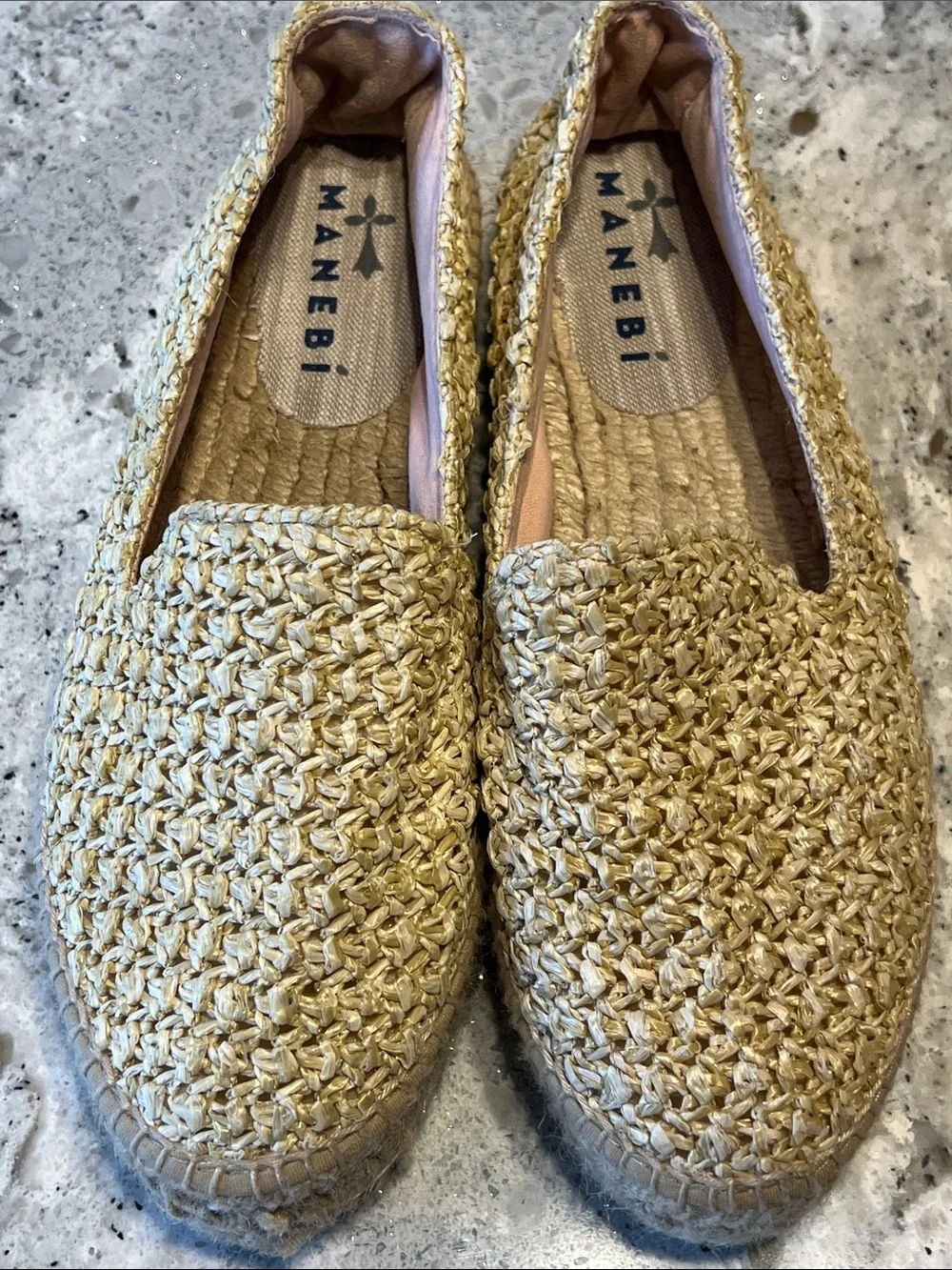 Manebi Yucatan Raffia Net Double Sole Espadrilles Size 40 Excellent Condition